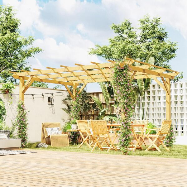 Outsunny Pergola Jardin Exterieur 3 x 4 m, pergola en Bois, tonnelle de Jardin pour vignes grimpantes, Fleurs, rosiers, pergola pour terrasse, Patio, Bois Naturel