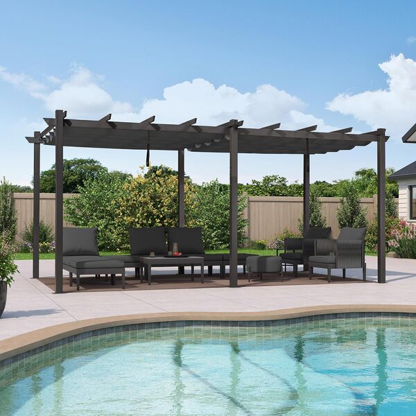 PURPLE LEAF Pergola Aluminium 5,5 x 3 m Tissu Teint en Fil, Pergola pour Terrasse Extérieur, Pergola Jardin Extérieur Toit Coulissante, Pavillon de Jardin, Gris
