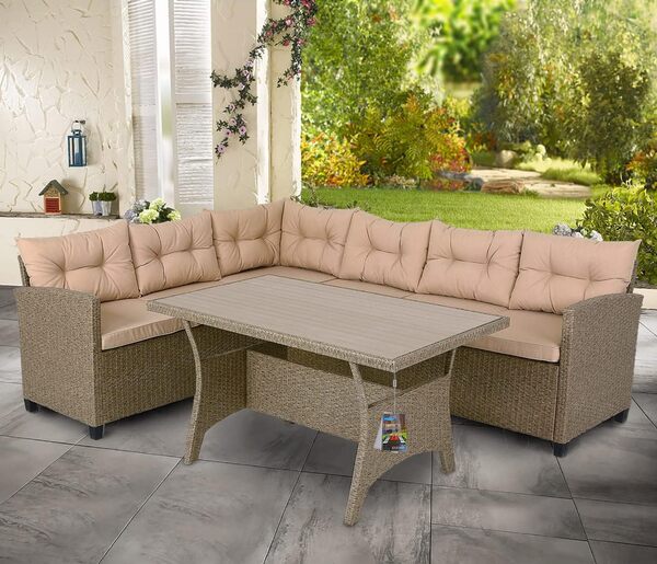Salon de Jardin en polyrotin Gris 6 Personnes Mobilier de Jardin avec Coussins Meuble Extérieur Mobilier de Terrasse Patio