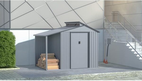 Abri de Jardin métal avec pergola Madras - 5.64 m² - 193 x 292 x 229 cm - Gris