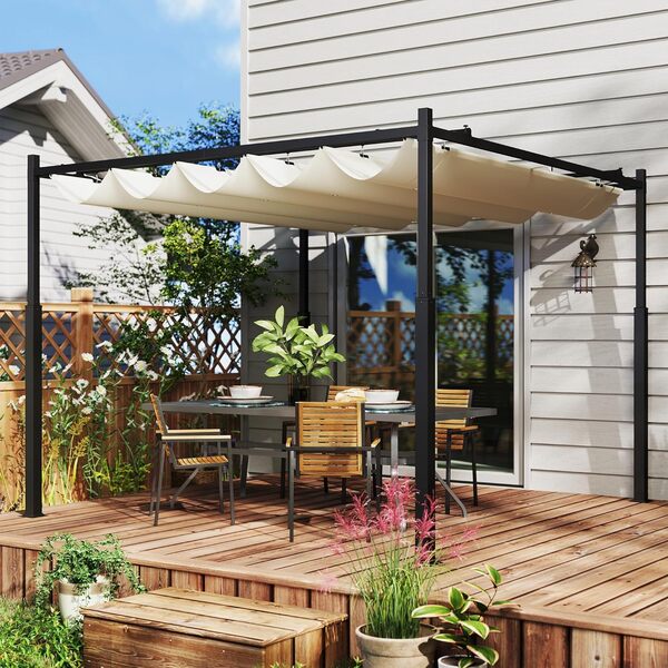 Outsunny Gazebo Pergola 3 x 3 m avec toile pliable et imperméable pour jardin, terrasse, terrasse, piscine, structure métallique, blanc crème