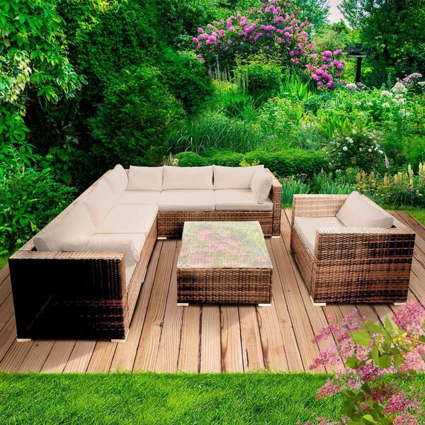 BRAST Salon de Jardin Exterieur 5-6 Places modulable Salon de Jardin 5 Personnes rotin tressé alu, Harmony en Marron très Fin et élégant, Confortable, résistant, Lavable - Salon Bas de
