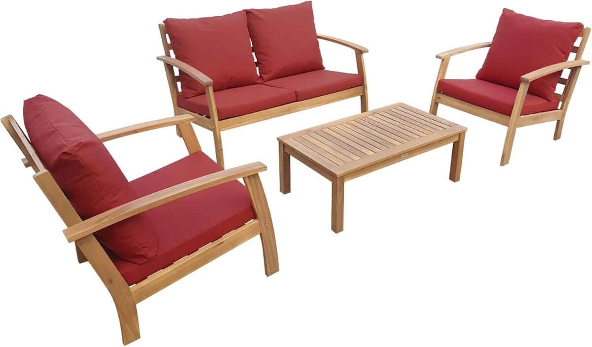 Avis sur le salon de jardin Ushuaïa d'Alice's Garden : élégance en bois et coussins terracotta