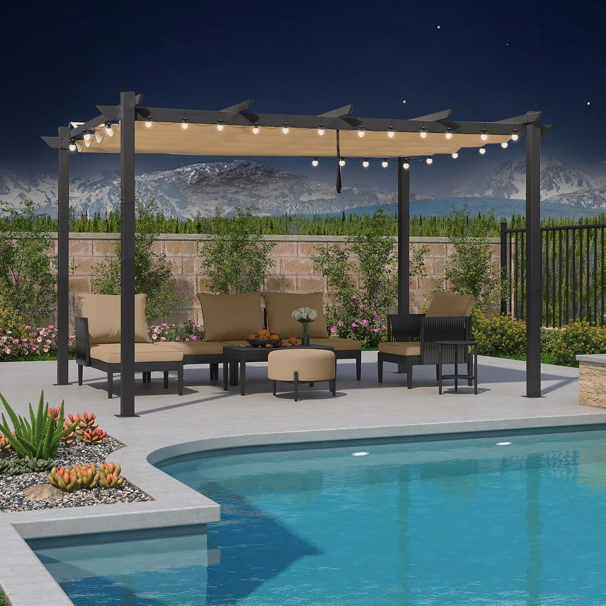 Test de la pergola aluminium Purple Leaf 4x3 m avec LED