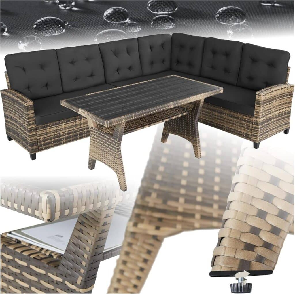 Test du salon de jardin XXL TecTake : canapé 6 places en poly rotin