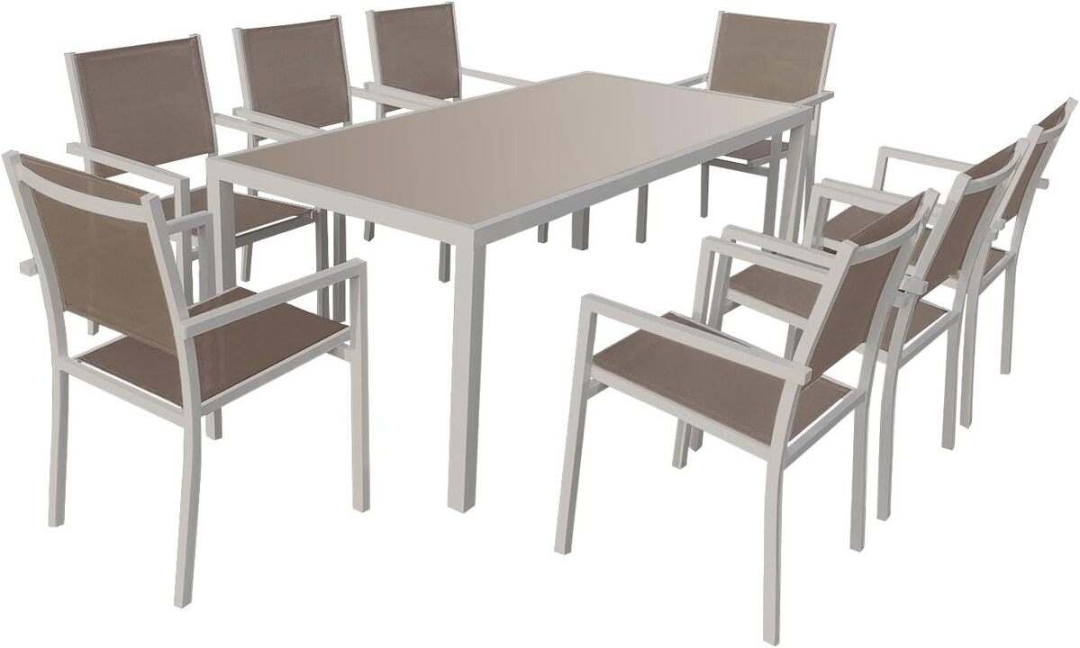 Test : salon de jardin Bari 8 places en aluminium taupe
