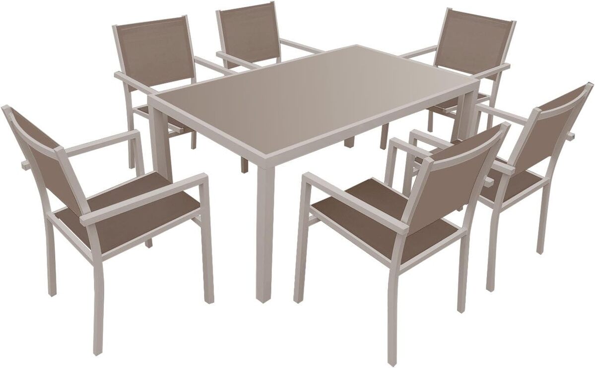 Test : salon de jardin Bergamo 6 places en aluminium taupe