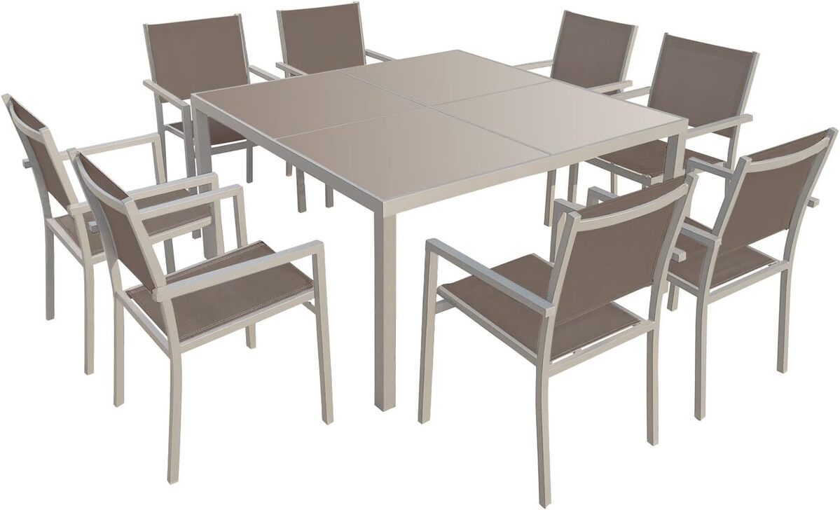 Test salon de jardin Cagliari 8 places en aluminium taupe