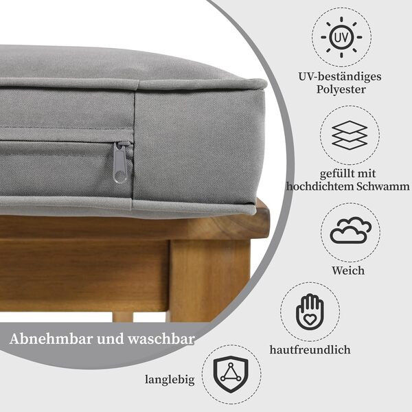 Merax Ensemble de meubles de jardin, pour 7 à 8 personnes, avec table à manger et tabourets, en acacia, pour balcon, terrasse, salon de jardin, gris