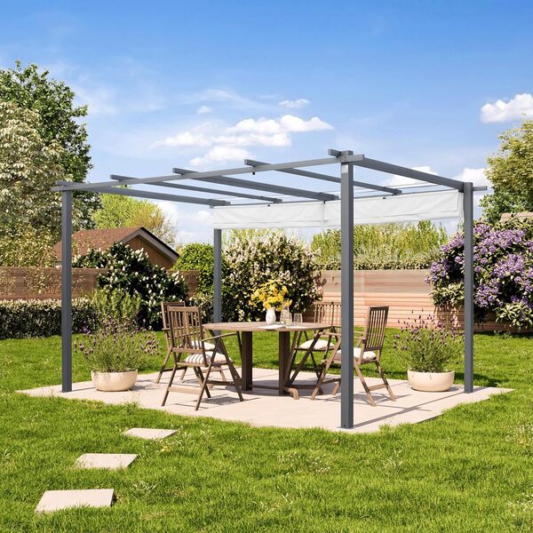 PRIMEYARD Pergola 3x4 m pavillon avec Toit rétractable Gris - Construction en Acier