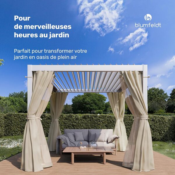 blumfeldt Pergola LuminaHaven 3x3 m - Aluminium Pergola Jardin Extérieur, Toit Réglable, Rideaux & Moustiquaires, Protection UV, Résistant aux Intempéries, Blanc