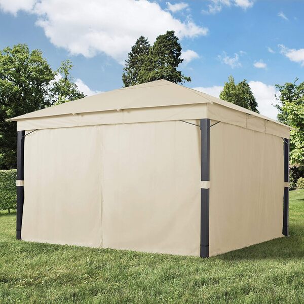 TOOLPORT Pavillon de Jardin 4x4 m ALU Premium env. 220 g/m² bâche imperméable pavillon 4 côtés Tente de Jardin Champagne