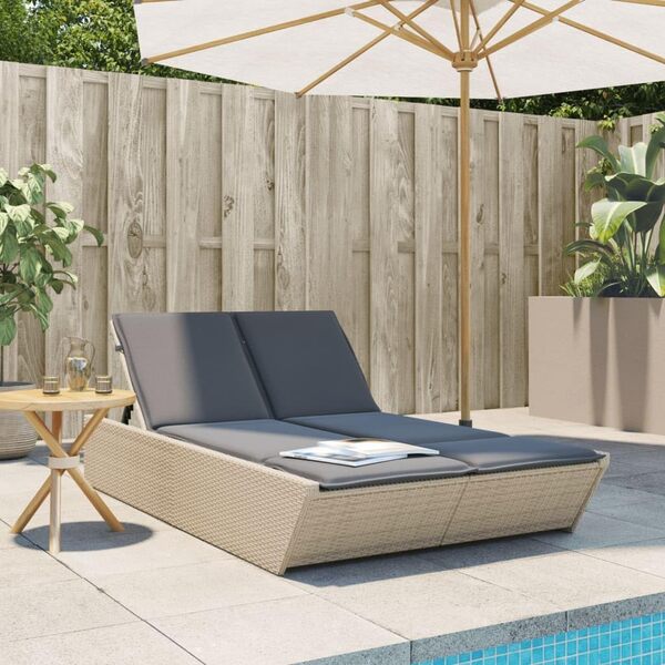 vidaXL Chaise Longue Double avec Coussins Beige résine tressée, lit de Bronzage, Chaise Longue inclinable, lit de Jour d'extérieur