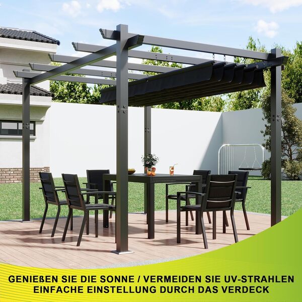 Devoko Pergola Aluminium 4x3, Pergola Jardin Exterieur, avec Fixations Magnétiques et Zone d'ombrage Réglable, Cadre en Aluminium, Convient pour Les Jardins et Les Cours,Noir