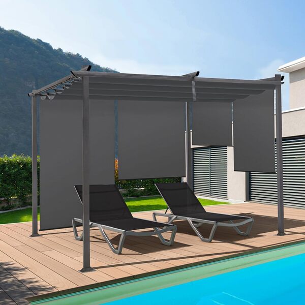 IDMarket - Pergola édition spéciale Toit rétractable 3x4 M et 4 Stores Gris Anthracite