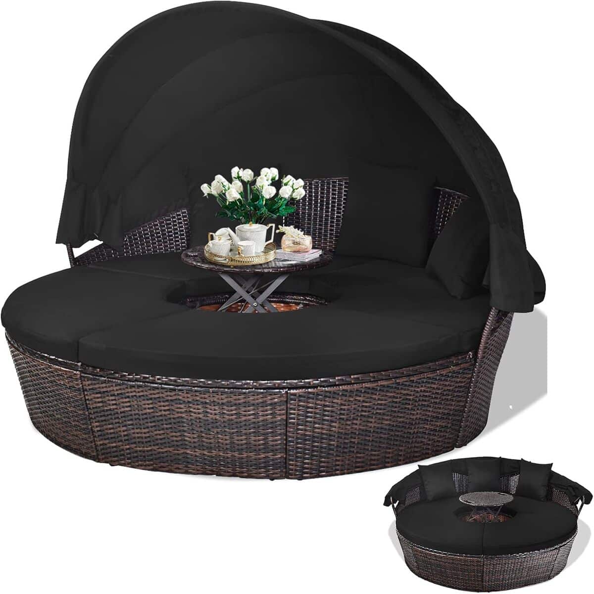 Avis sur le lit de jardin rond Costway avec auvent rétractable et table réglable