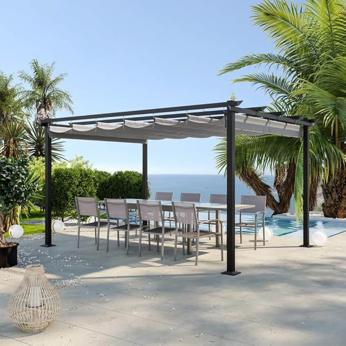 Test de la pergola aluminium Avril Paris Havana anthracite