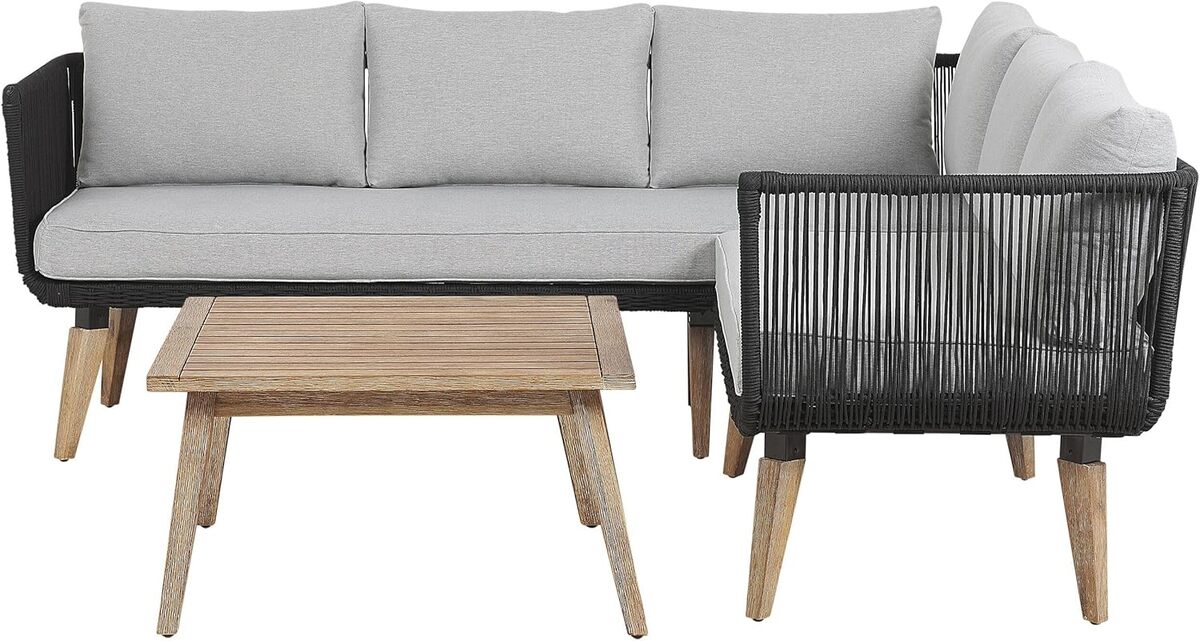 Test du salon de jardin Alcamo : confort à 5 places en bois et tissu