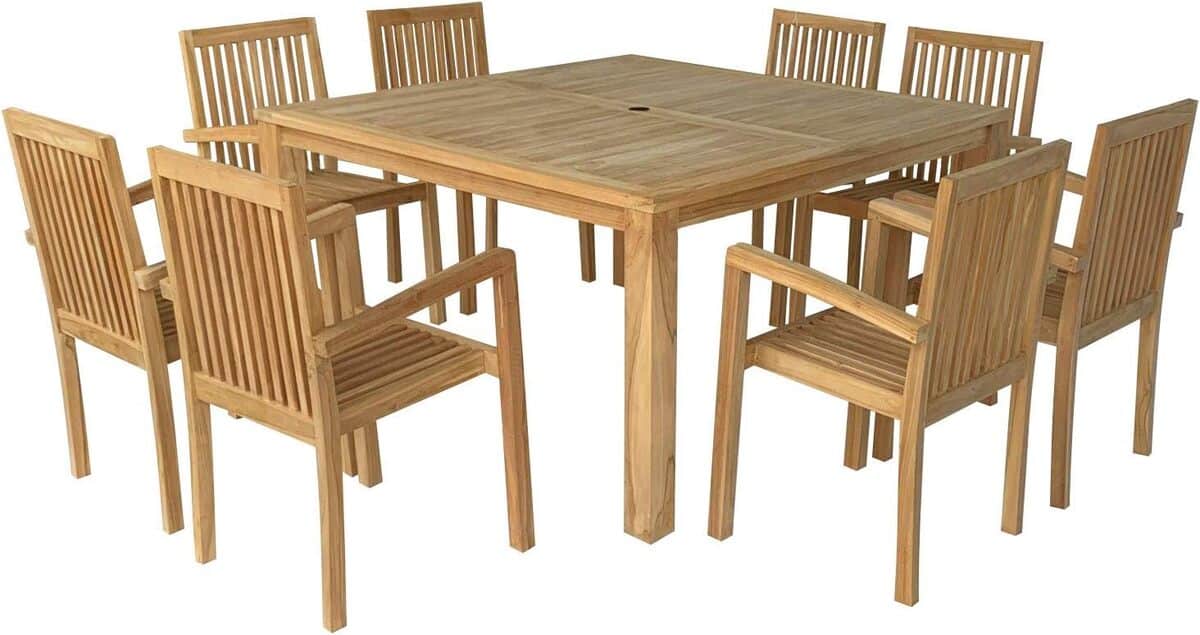 Test du salon de jardin en teck Java : table carrée 8 places
