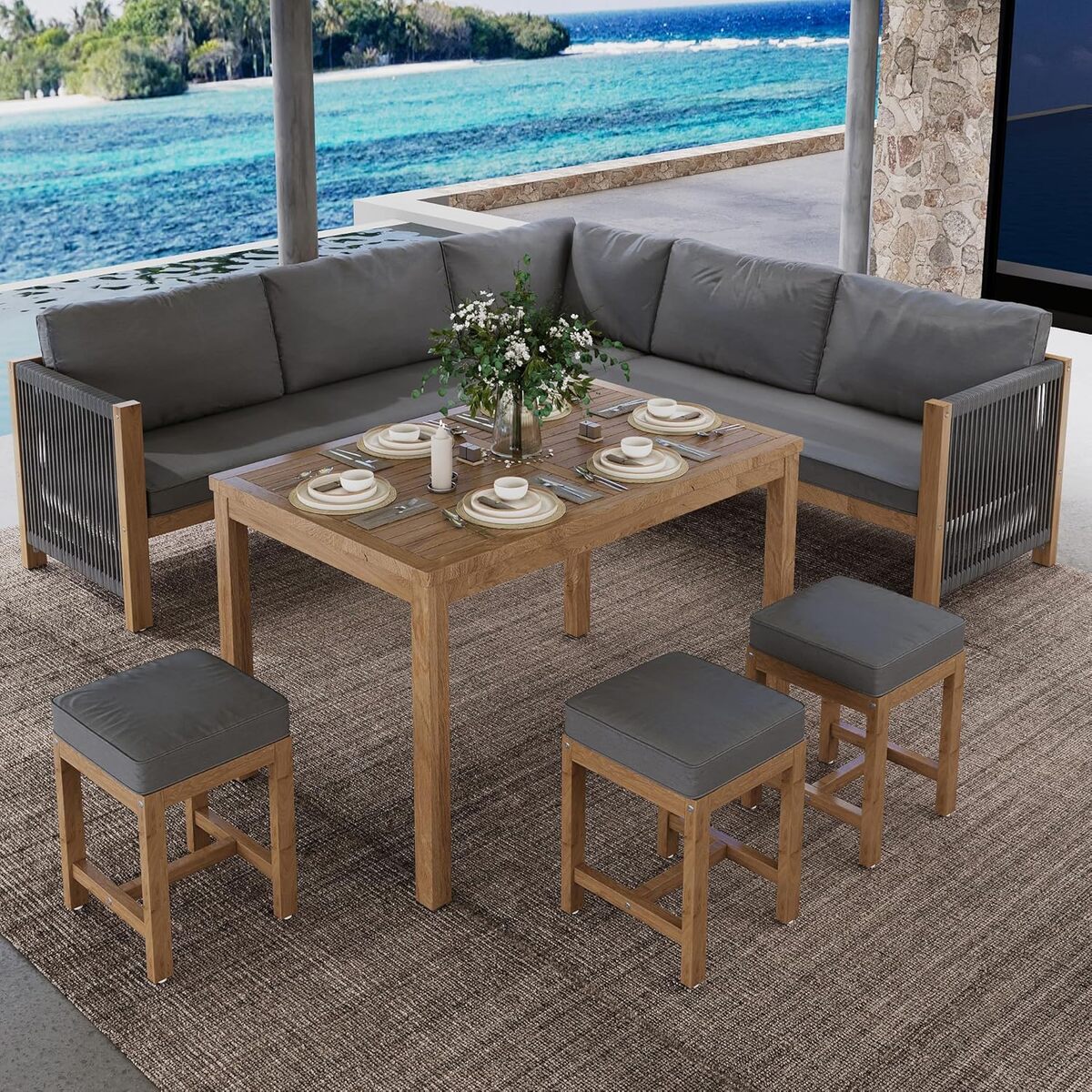 Test Merax ensemble de jardin 7-8 personnes en acacia