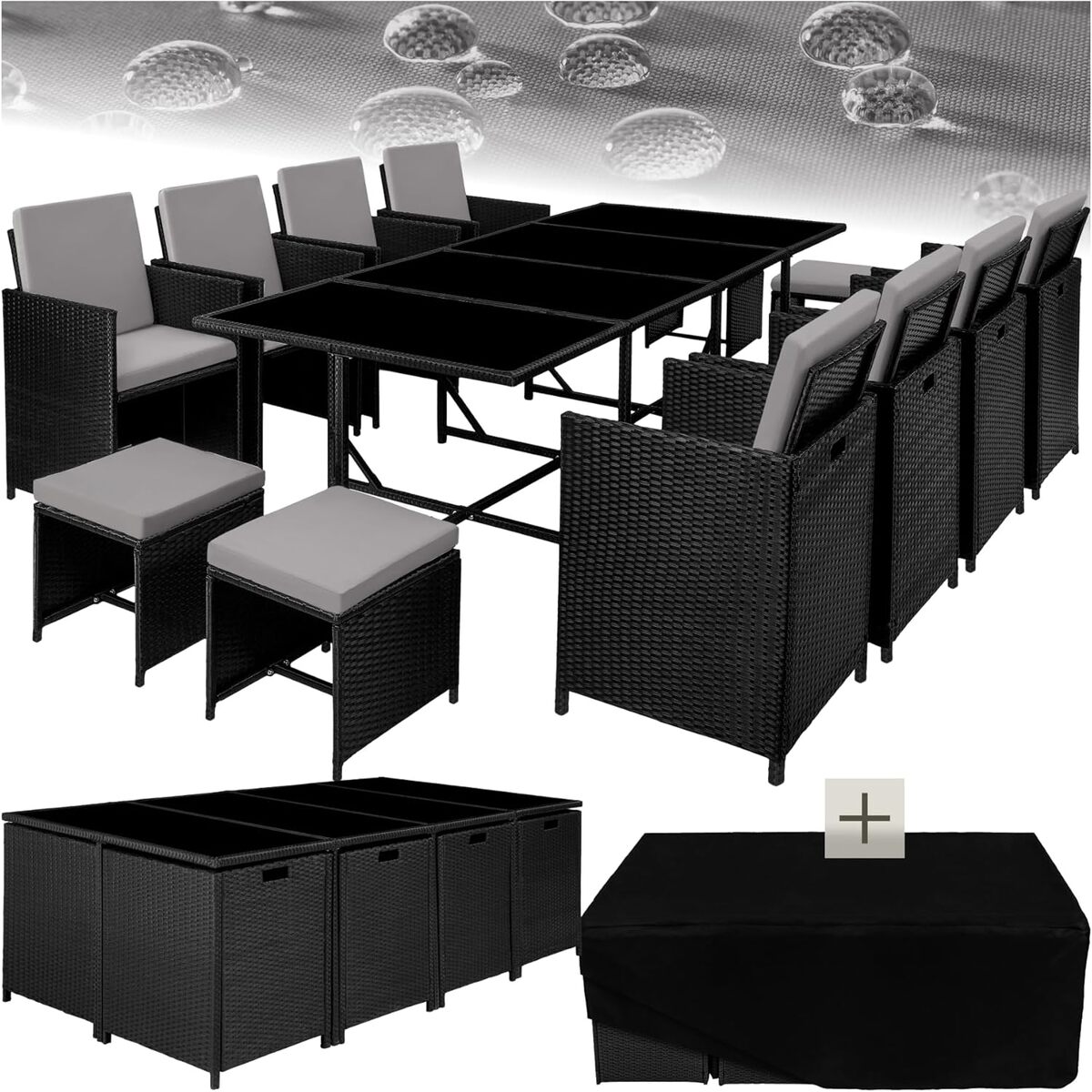 Test : salon de jardin TecTake résine tressée 8 chaises 4 tabourets noir/gris