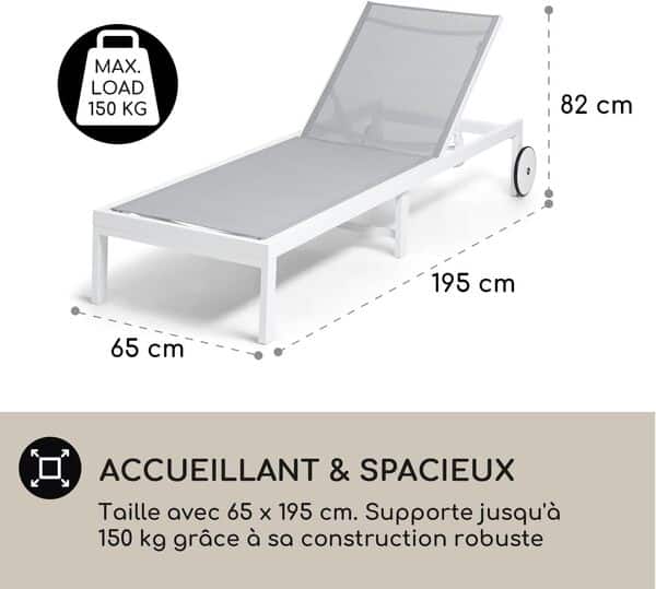 blumfeldt Bain de Soleil, Transat Jardin Exterieur, Chaise Longue de Jardin en Polyester, Imperméable, Chaise Longue Pliante avec roulettes, Dossier Réglable, Séchage Rapide, Bains de Soleil Design