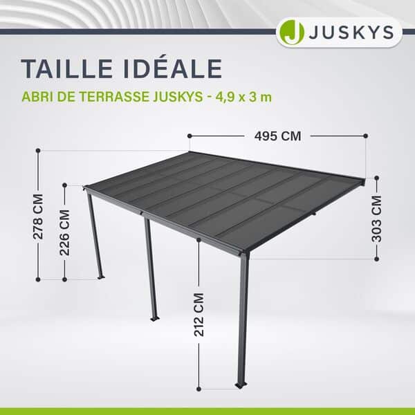 Juskys Toit de terrasse Borneo 3 x 5 m – Protection Solaire en Aluminium dotée de plaques alvéolaires Grises – Toit de terrasse pour Montage Mural de Couleur Gris foncé