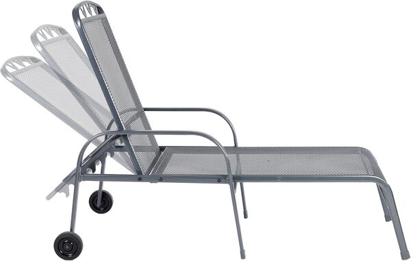 greemotion Chaise Longue de Jardin Pliable Toulouse, Bain de Soleil en Acier Plastifié, Transat de Plage avec Roulettes, 190 x 70 x 56 cm, Gris Fer