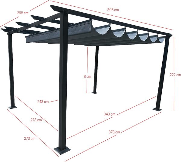 Avril Paris Tonnelle Pergola Aluminium 4x3 m Anthracite - Toile en Polyester Coulissante Rétractable Anthracite - Pergola Jardin Exterieur - Résistante aux UV – Havana
