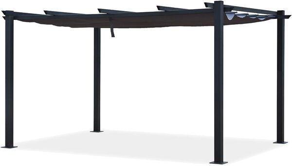 Avril Paris Tonnelle/Pergola Aluminium 3x4m Toile coulissante rétractable - Gris-Ohio XL