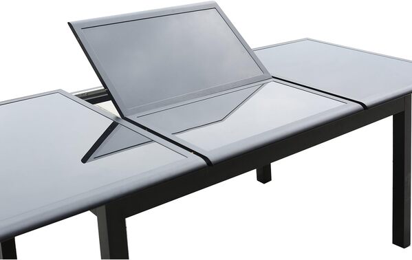 CONCEPT USINE- Salon de Jardin en Aluminium - Ensemble Mobilier d'Extérieur : Table Extensible Mécanisme Papillon + 12 Chaises Pliables et Inclinables - Gris - Design Ravenne - Robuste Résiste à l'Eau