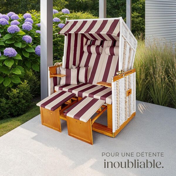TecTake® Corbeille de Plage Cabine de Plage Fauteuil Relax Chaise Longue de Plage 2 Places avec Pare Soleil, Repose Pied Housse de Protection, 2 Coussins Amenagement Balcon Terrasse Mer Plage Jardin