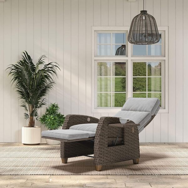 Grand patio Fauteuils Inclinables en Rotin, Réglable Chaise de Jardin avec Coussin, Aluminium Structure, Protection UV, Fauteuils Relaxants pour Intérieur, Extérieur (Beige Coussin)