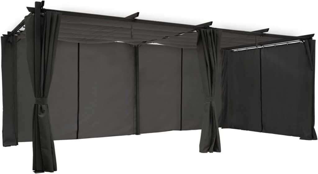 Test de la pergola IDMarket édition limitée : toit rétractable et 6 rideaux anthracite