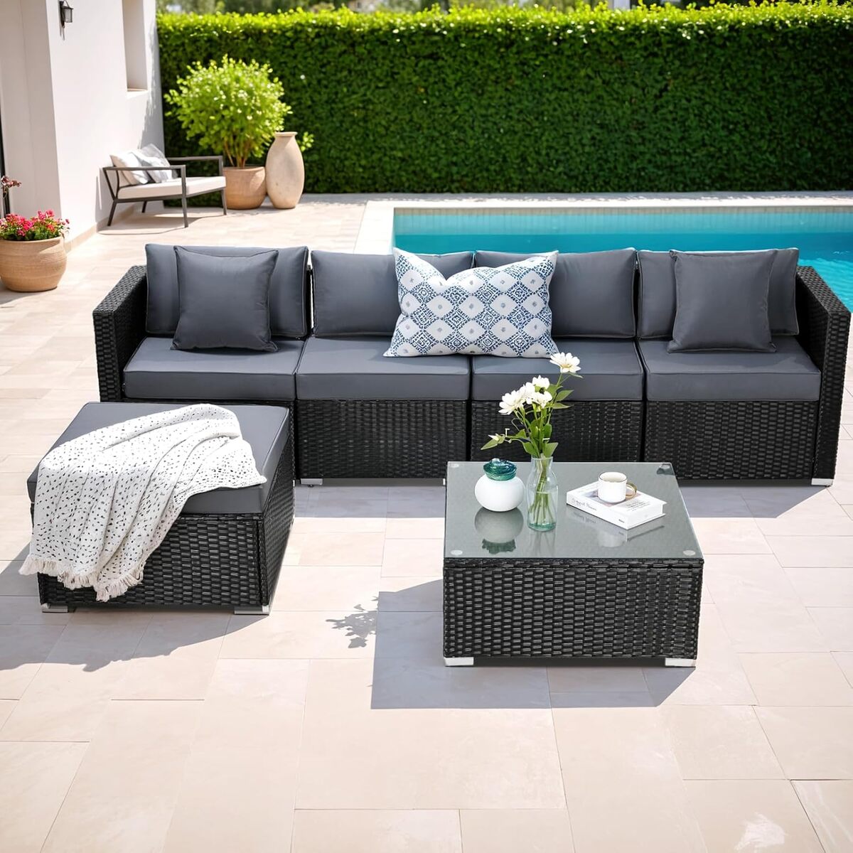 Test du salon de jardin 6PCS en polyrotin résistant aux intempéries