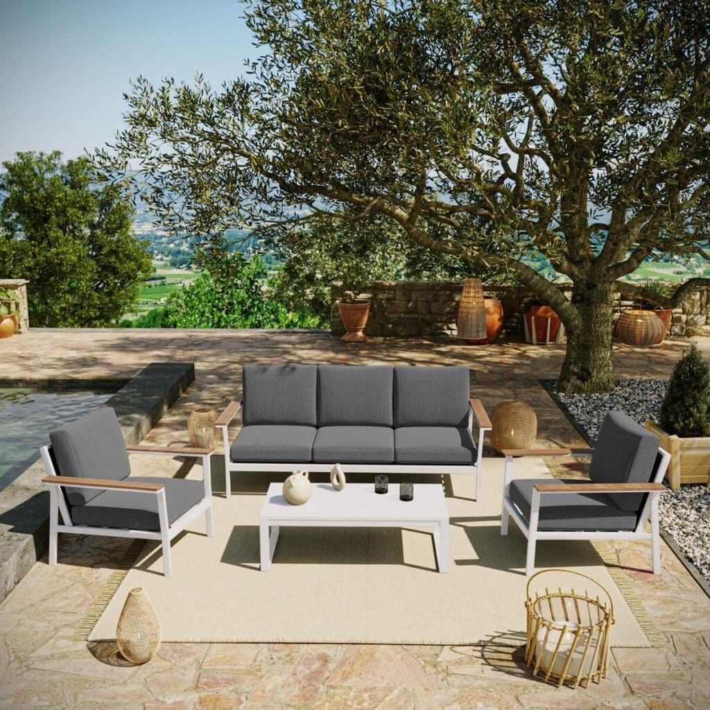 Test du salon de jardin Solea : aluminium et bois composite 5 places