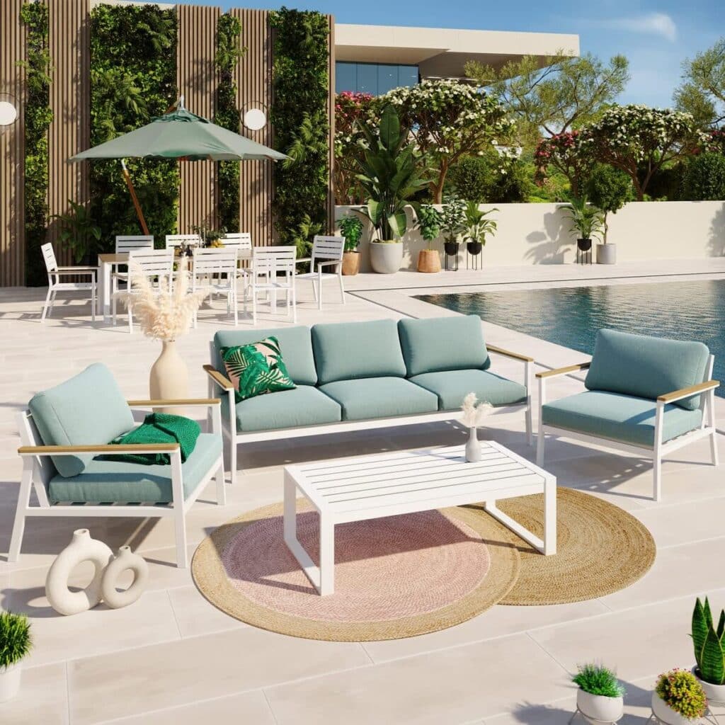 Test : salon de jardin Solea 5 places en aluminium et bois composite