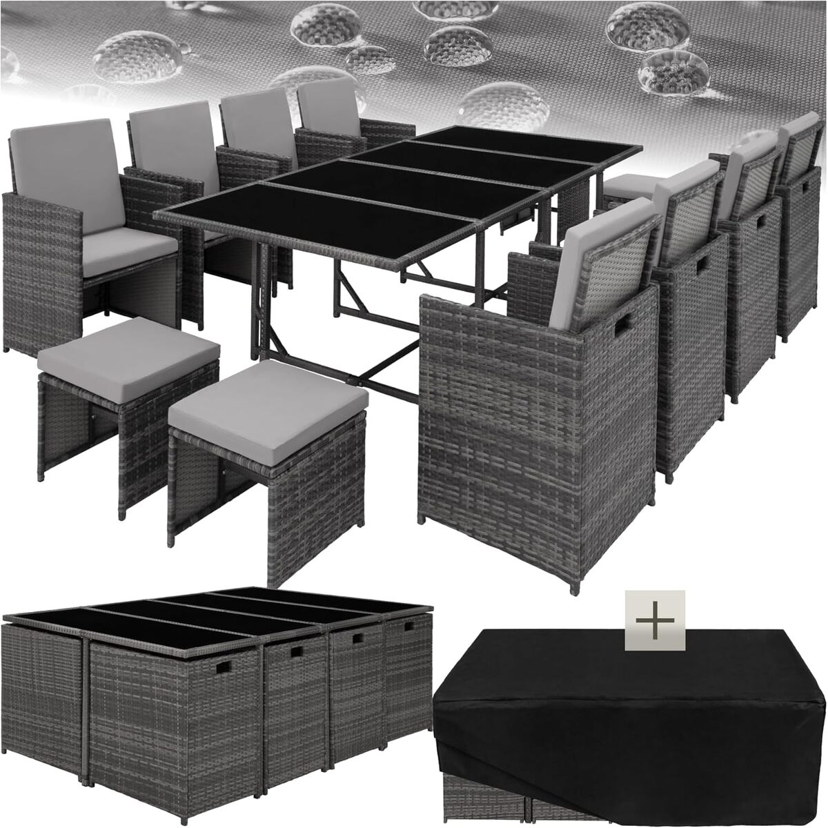 Test : salon de jardin TecTake en résine tressée - ensemble de repas 8 chaises et 4 tabourets