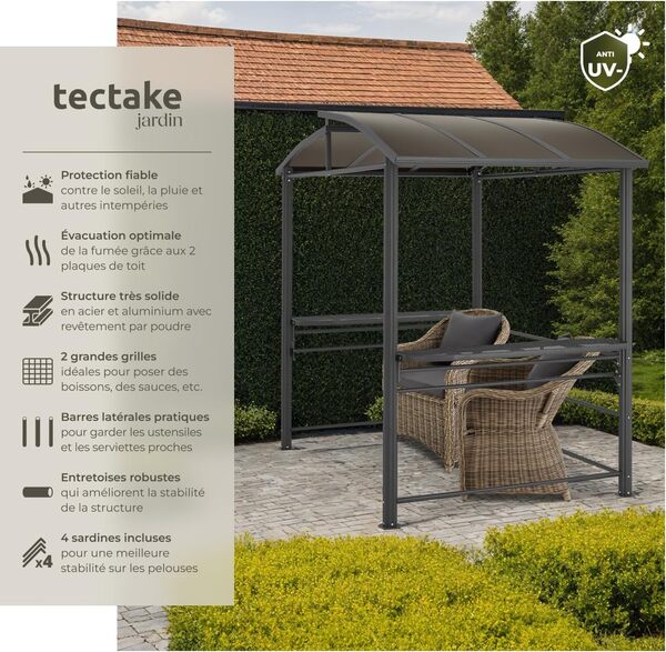 tectake® Abri pour Barbecue Tonnelle de Jardin 240x150x234cm en Aluminium Solide, Résistant aux intermpéries, Montage Facile, Tonnelle terrasse Exterieur Barnum Barbecue Electrique Barbecue à Charbon