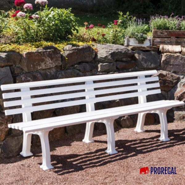 PROREGAL Banc de Jardin Antigua | 4 Places | Blanc | HxLxP 74x200x54cm | Plastique résistant aux intempéries et aux UV | Banc d'extérieur en Plastique, Banquette de Parc
