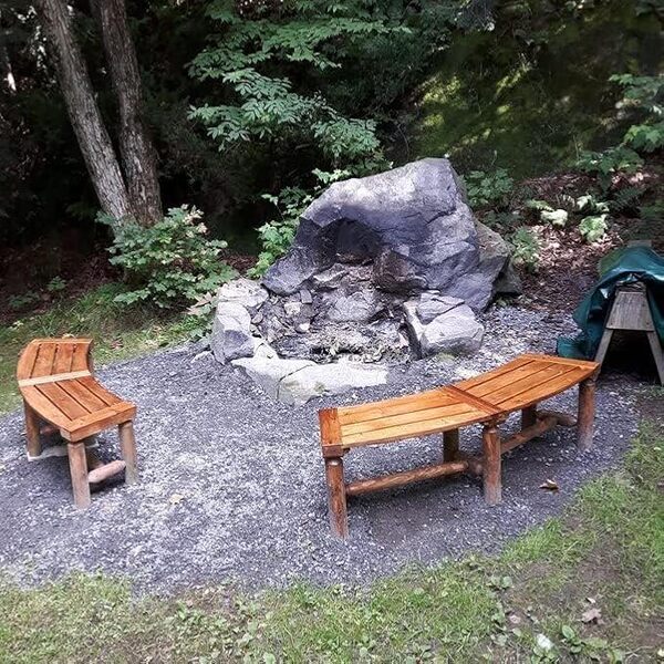 FORTUNO Banc de porche en bois courbé avec dossier nu de style rustique en cèdre/sapin pour patio, jardin, terrasse et jardin, 101,6 à 138,9 cm (l x P x H), marron