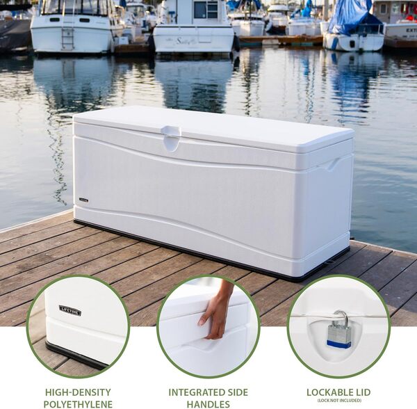 Lifetime 60348 Marine Dock, 130 Gallon Deck Box, Arctic White