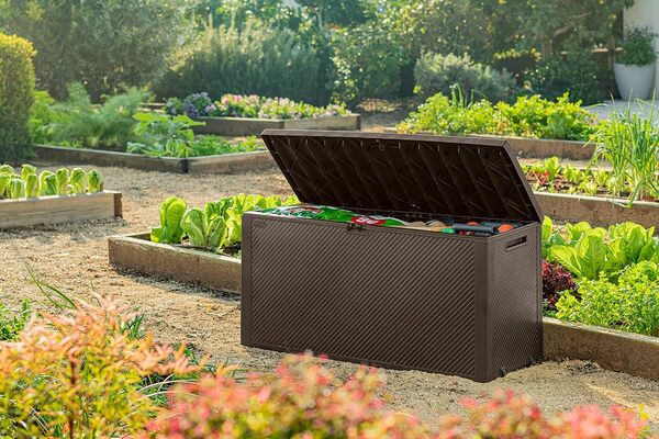 Keter - Coffre d'extérieur Emily Marron, capacité 270 litres 118x45x57 cm