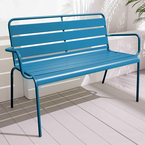 Oviala Banc de Jardin en métal Bleu Pacific - Palavas