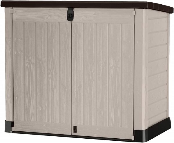 KETER Abri Horizontal Range Poubelle SIO Pro - 1200 litres - Beige & Banc Coffre extérieur Eden Bench - 265 litres