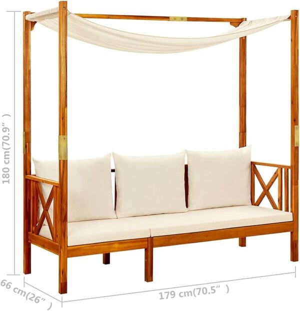 vidaXL Bois d'Acacia Solide Banc de Jardin avec Auvent et Repose-Pieds Lit de Repos d'Extérieur Banc de Patio Meuble de Terrasse Arrière-Cour