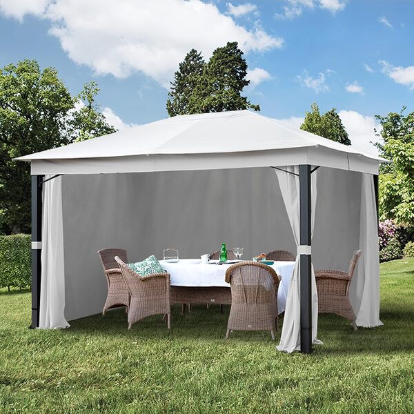 Pavillon de Jardin 3x4 m ALU Premium env. 220 g/m² bâche imperméable pavillon 4 côtés Tente de Jardin Gris Clair env. 9x9cm Profil