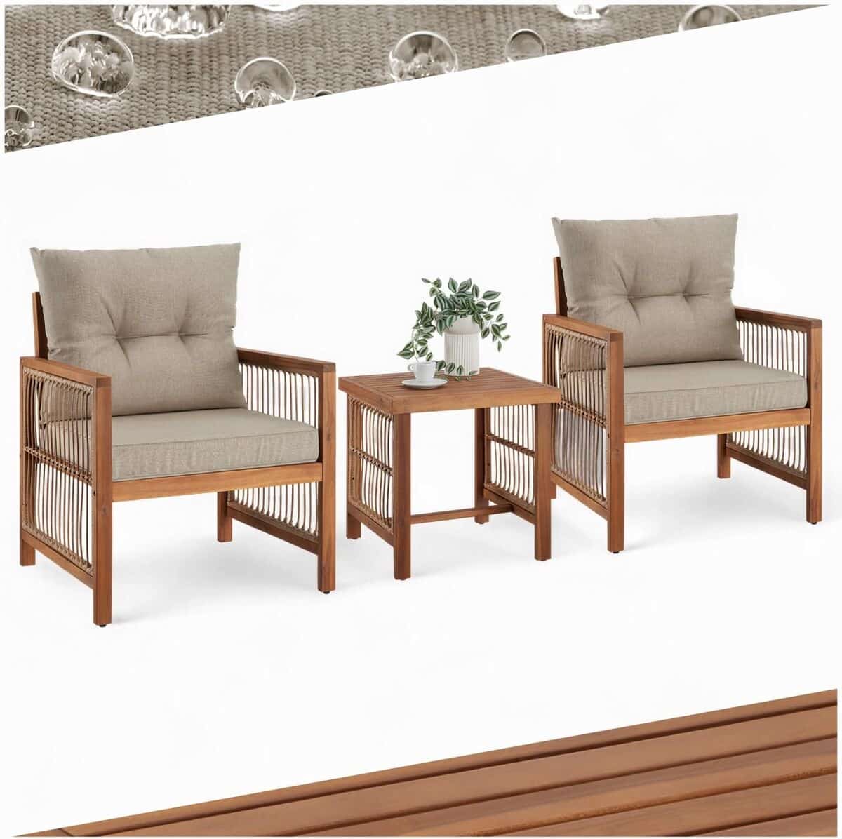 Avis : tecTake fauteuils de jardin avec table basse en bois acacia
