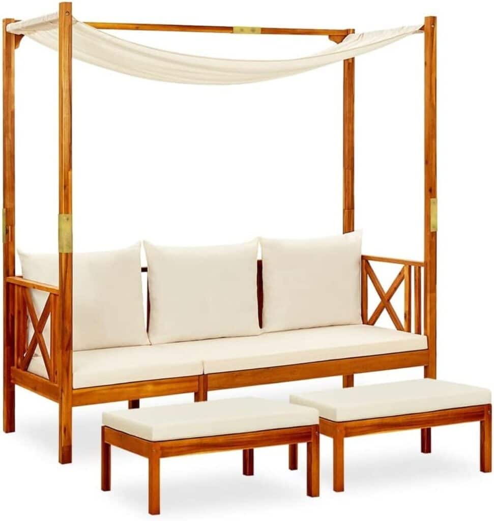 Test : banc de jardin vidaXL en bois d'acacia avec auvent et repose-pieds