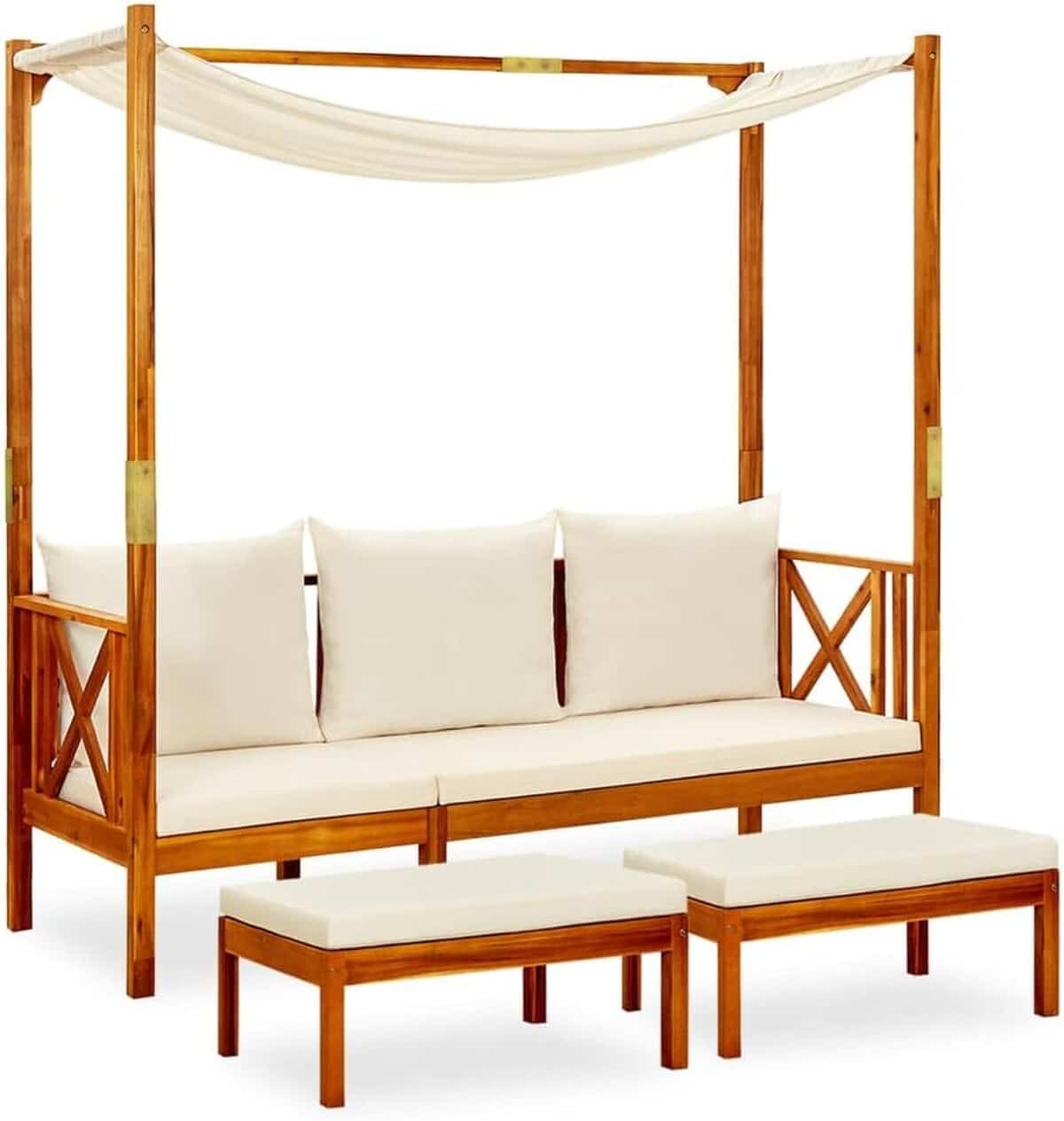 Test : banc de jardin vidaXL en bois d'acacia avec auvent et repose-pieds